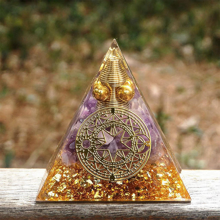 Olivenorma Spiral‑Conical‑Core Amethyst Copper‑Wire Orgone Pyramid - 10cm*10cm - YES PLEASE $8 - image 0