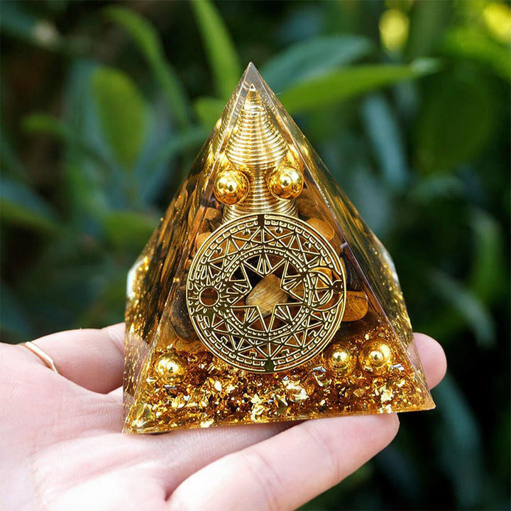 livenorma Spiral‑Conical‑Core Tiger's eye Copper‑Wire Orgone Pyramid - image 2