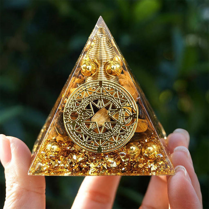 livenorma Spiral‑Conical‑Core Tiger's eye Copper‑Wire Orgone Pyramid - image 1