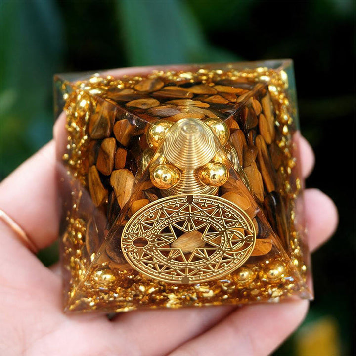 livenorma Spiral‑Conical‑Core Tiger's eye Copper‑Wire Orgone Pyramid - image 3