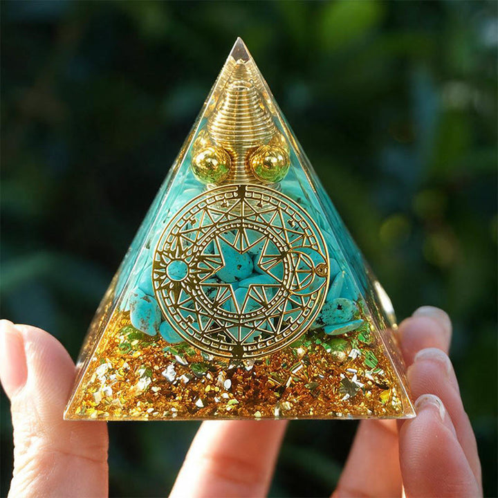 Olivenorma Spiral‑Conical‑Coil‑Core Blue Turquoise Copper‑Wire Orgone Pyramid - image 1