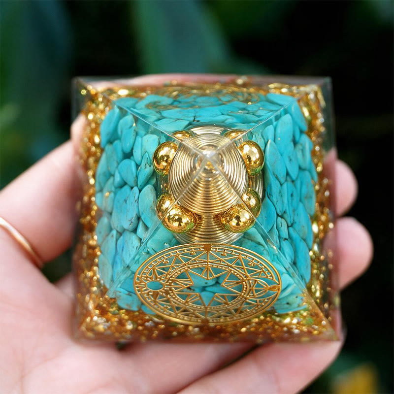 Olivenorma Spiral‑Conical‑Coil‑Core Blue Turquoise Copper‑Wire Orgone Pyramid - image 3