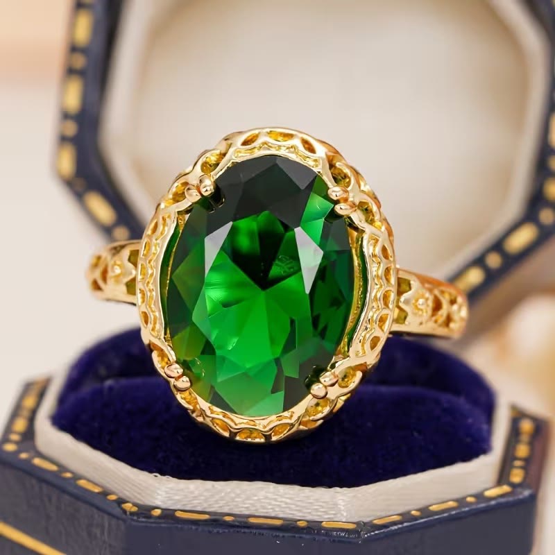 FREE Today: Vintage-Inspired Oval Green Synthetic Gemstone Women's Anniversary Ring - Green - US 10 - image 0