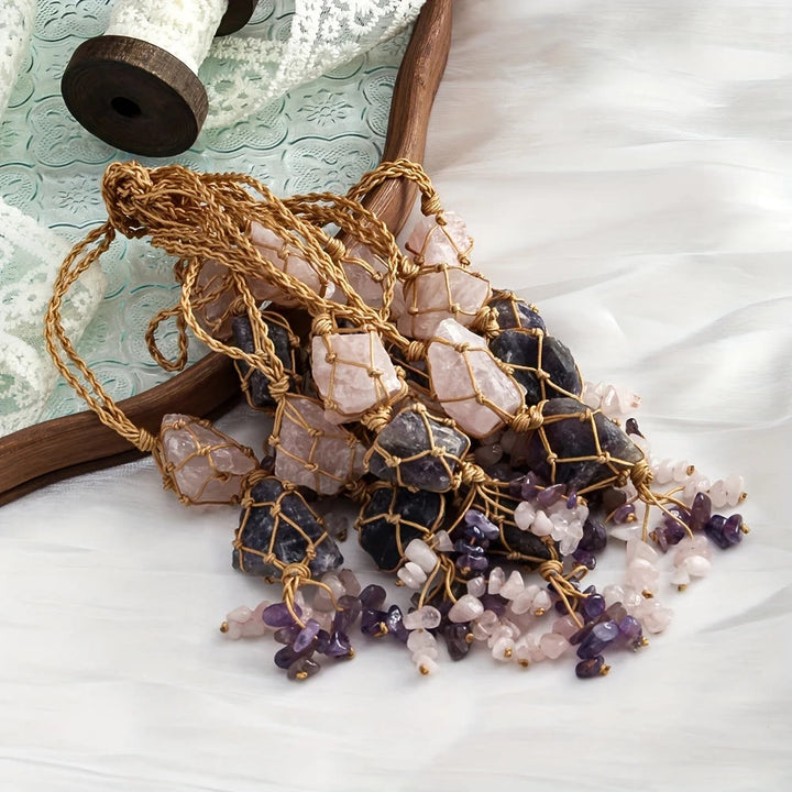 FREE Today: Hand Woven Net Pouch Pendant Raw Natural Crystal Healing Energy Car Accessory Bag Charm Ornament - image 7