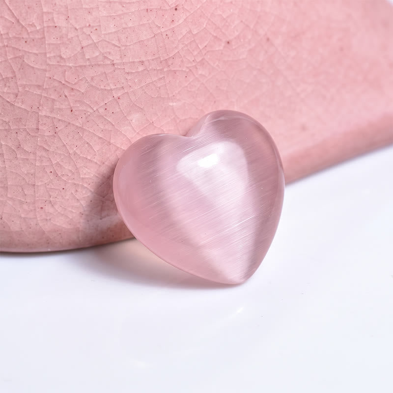Olivenorma Undrilled Heart Natural Crystal Gemstone Decoration - Soft Pink Cat's Eye - 10Pcs - image 109