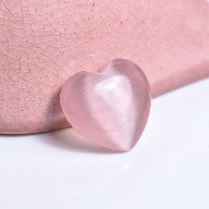 Olivenorma Undrilled Heart Natural Crystal Gemstone Decoration - Soft Pink Cat's Eye - 10Pcs - image 109
