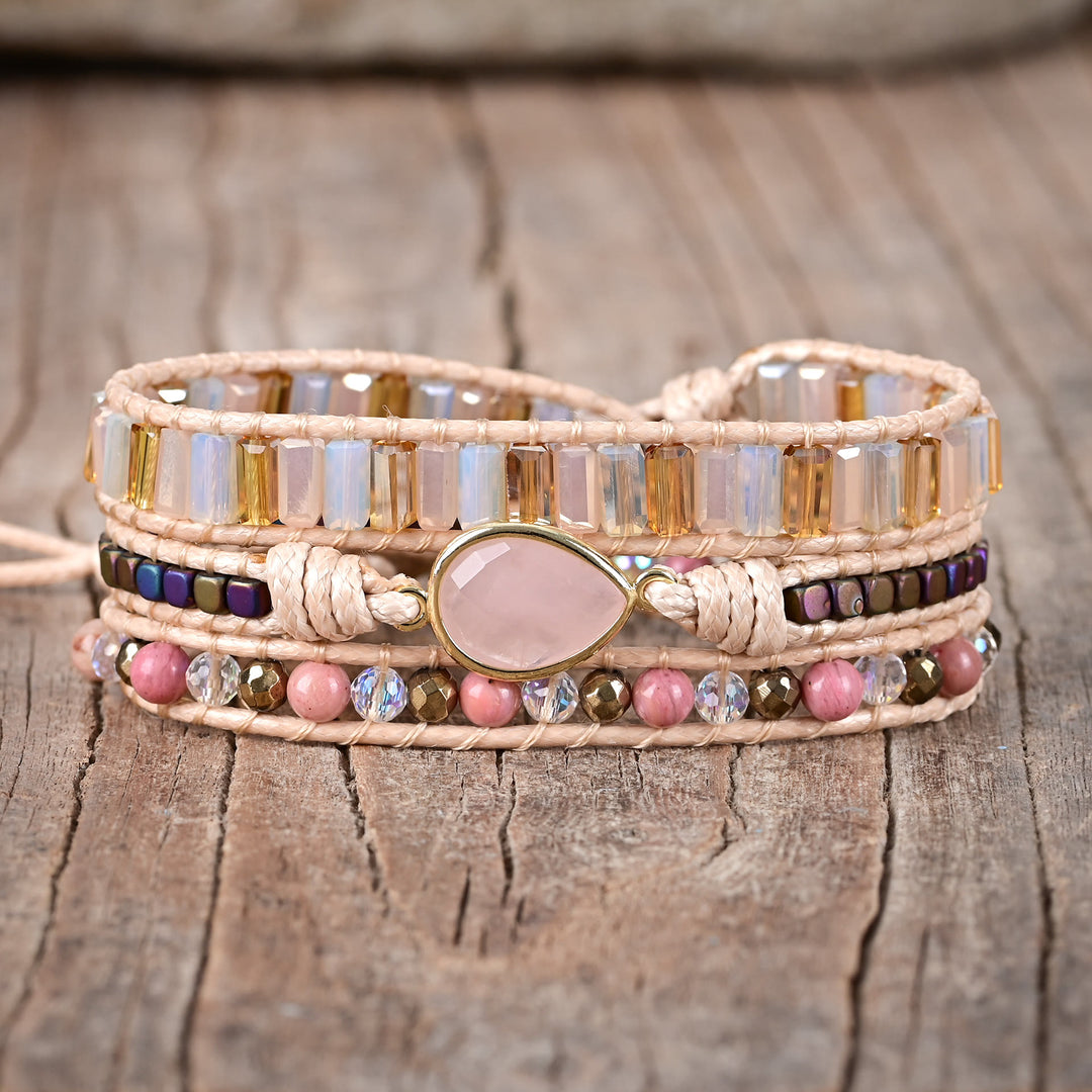 Olivenorma Rose Quartz Stacked Woven Design Love Symbol Bracelet - image 1