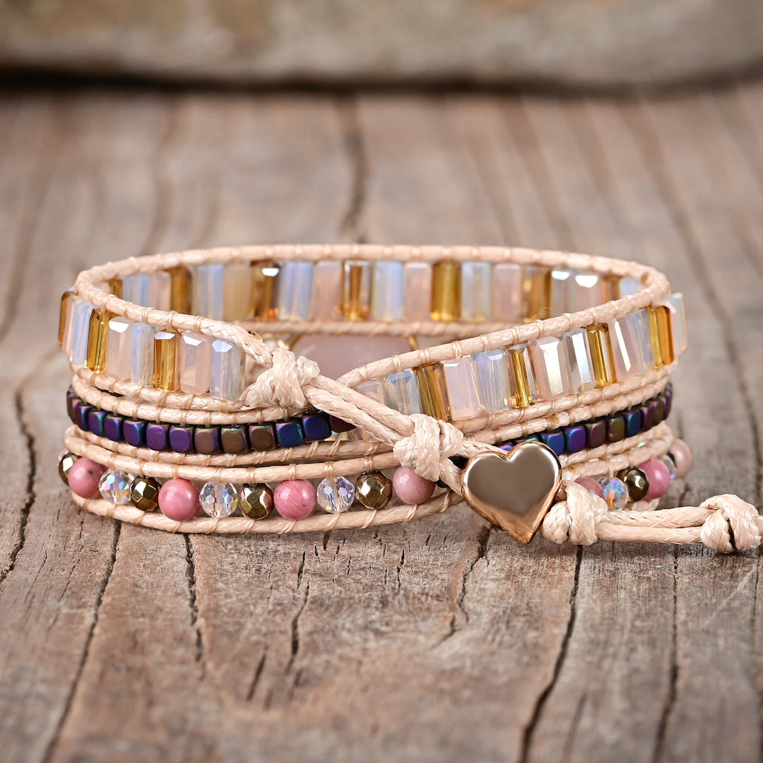 Olivenorma Rose Quartz Stacked Woven Design Love Symbol Bracelet - image 2