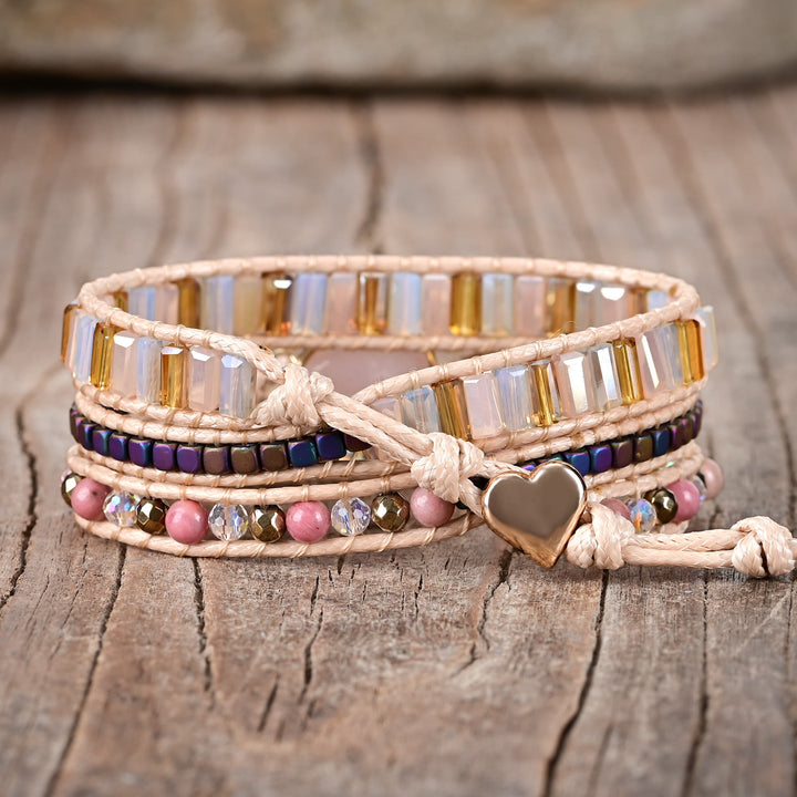 Olivenorma Rose Quartz Stacked Woven Design Love Symbol Bracelet - image 2