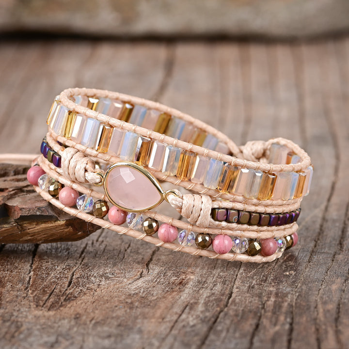 Olivenorma Rose Quartz Stacked Woven Design Love Symbol Bracelet - Rose Quartz - image 0
