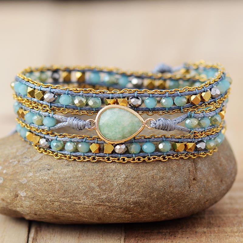 Olivenorma Amazonite Stacked Woven Design Harmony Symbol Bracelet - Amazonite - image 0
