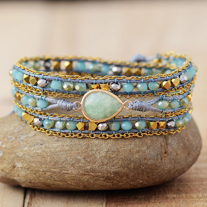 Olivenorma Amazonite Stacked Woven Design Harmony Symbol Bracelet - Amazonite - image 0