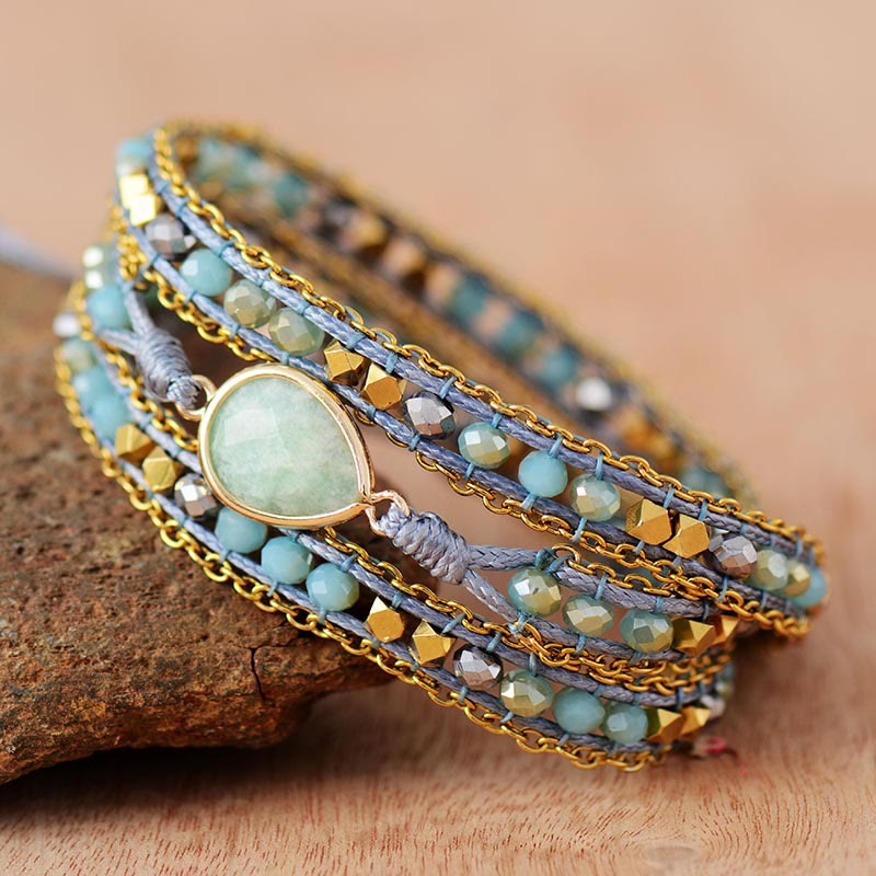 Olivenorma Amazonite Stacked Woven Design Harmony Symbol Bracelet - image 2
