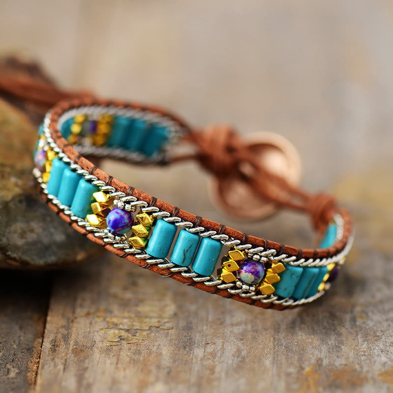 Olivenorma Turquoise Boho Woven Design Vitality Symbol Bracelet - Turquoise - image 0