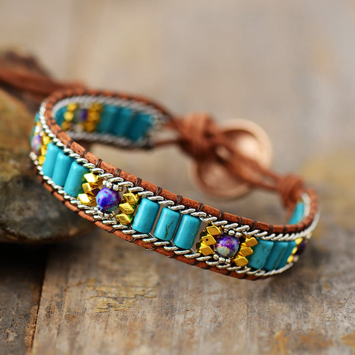 Olivenorma Turquoise Boho Woven Design Vitality Symbol Bracelet - Turquoise - image 0