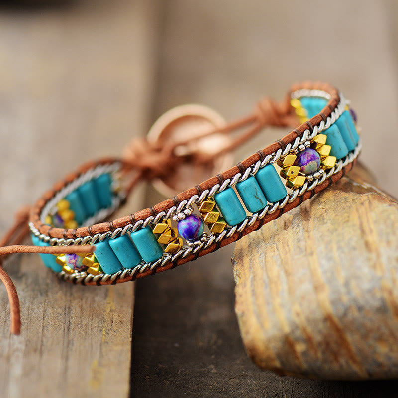 Olivenorma Turquoise Boho Woven Design Vitality Symbol Bracelet - image 1