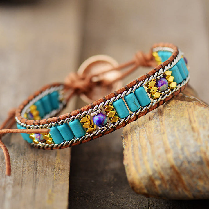 Olivenorma Turquoise Boho Woven Design Vitality Symbol Bracelet - image 1