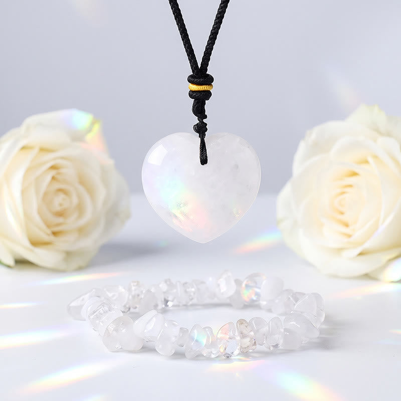 Olivenorma Crystal Chip Heart‑Pendant Design Love Symbol Bracelet - Clear Quartz - image 11