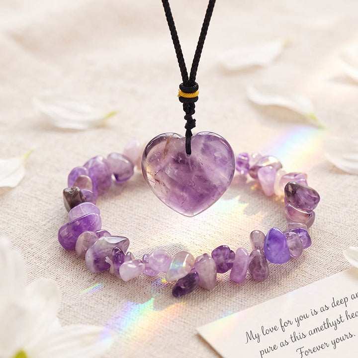 Olivenorma Crystal Chip Heart‑Pendant Design Love Symbol Bracelet - Amethyst - image 21