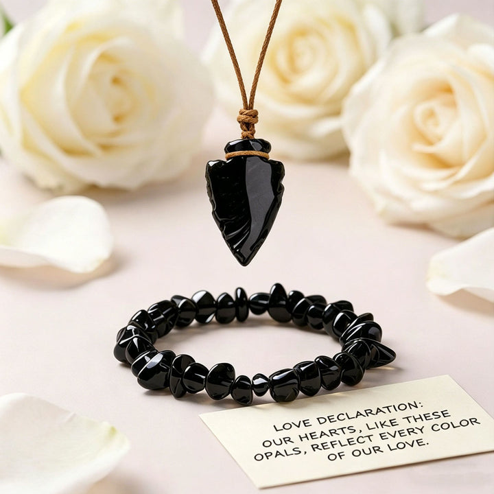 Olivenorma Crystal Chip Heart‑Pendant Design Love Symbol Bracelet - Obsidian - image 9