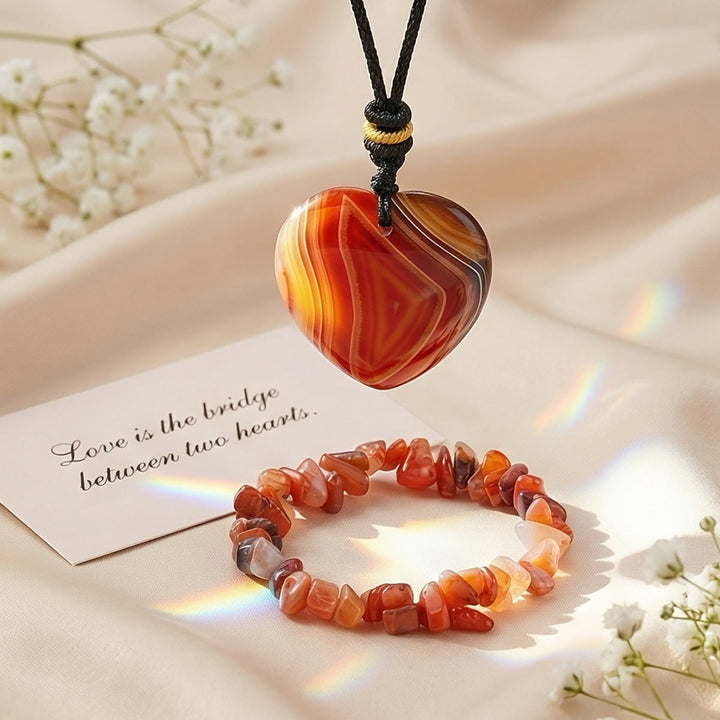 Olivenorma Crystal Chip Heart‑Pendant Design Love Symbol Bracelet - Red Agate - image 15