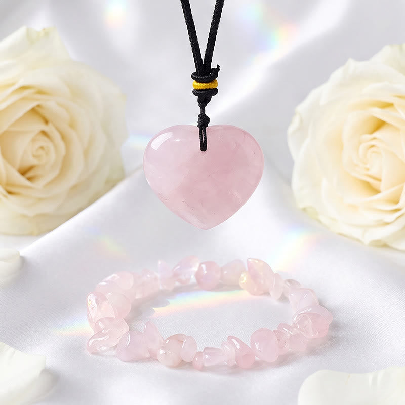 Olivenorma Crystal Chip Heart‑Pendant Design Love Symbol Bracelet - Rose Quartz - image 13