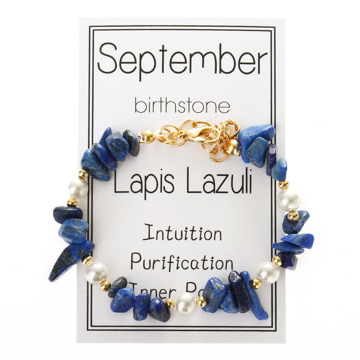 Olivenorma Crystal Chip Month‑Birthstone‑Design Calm Symbol Bracelet - Lapis Lazuli - image 17