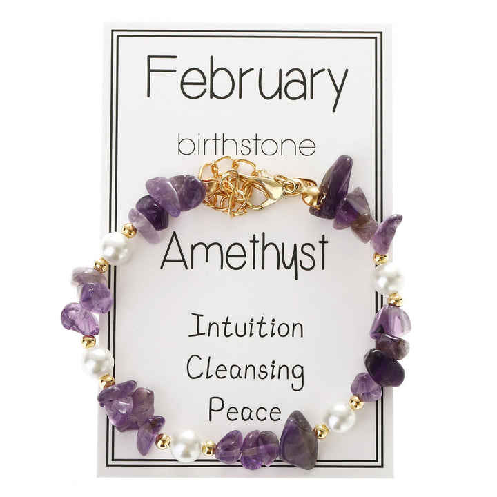 Olivenorma Crystal Chip Month‑Birthstone‑Design Calm Symbol Bracelet - Amethyst - image 3