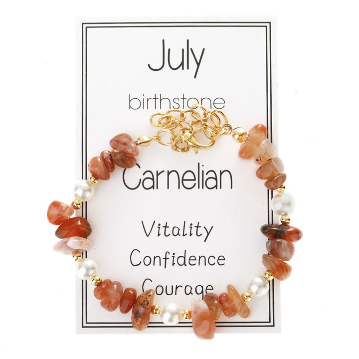 Olivenorma Crystal Chip Month‑Birthstone‑Design Calm Symbol Bracelet - Red Agate - image 13