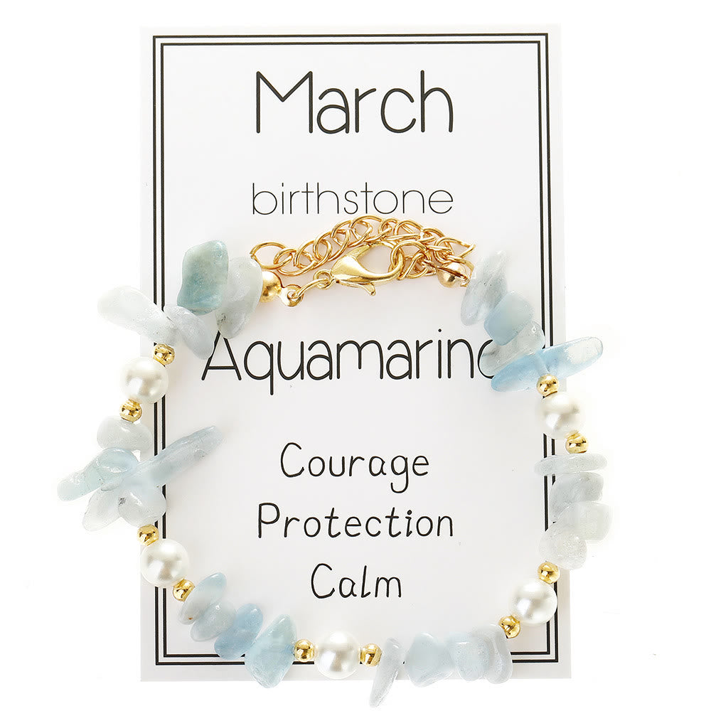 Olivenorma Crystal Chip Month‑Birthstone‑Design Calm Symbol Bracelet - Aquamarine - image 5