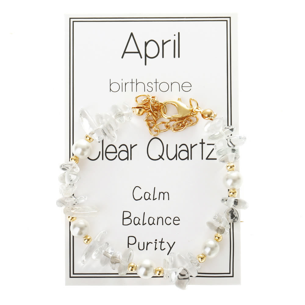 Olivenorma Crystal Chip Month‑Birthstone‑Design Calm Symbol Bracelet - Clear Quartz - image 7
