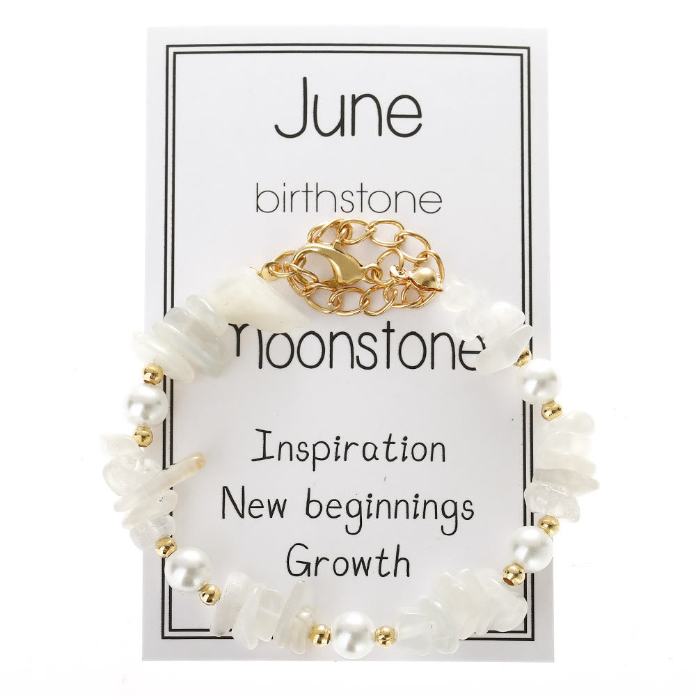 Olivenorma Crystal Chip Month‑Birthstone‑Design Calm Symbol Bracelet - Moonstone - image 11