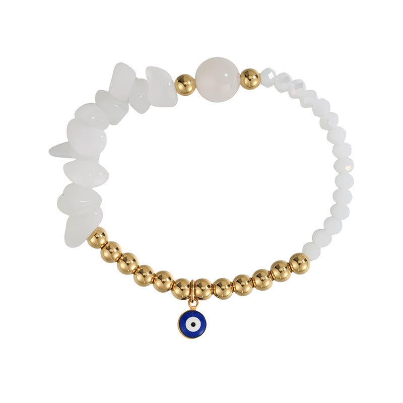 Olivenorma Crystal Chip Evil‑Eye‑Design Charm Symbol Bracelet - White Jade - image 3