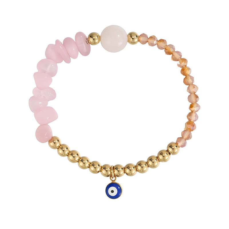 Olivenorma Crystal Chip Evil‑Eye‑Design Charm Symbol Bracelet - Rose Quartz - image 1