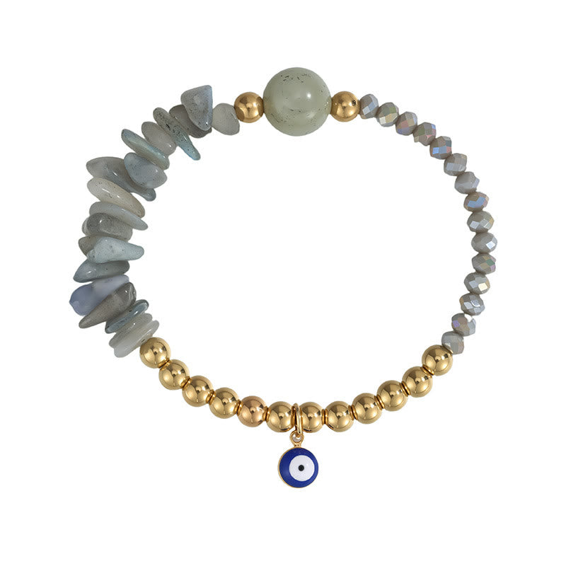 Olivenorma Crystal Chip Evil‑Eye‑Design Charm Symbol Bracelet - Labradorite - image 5