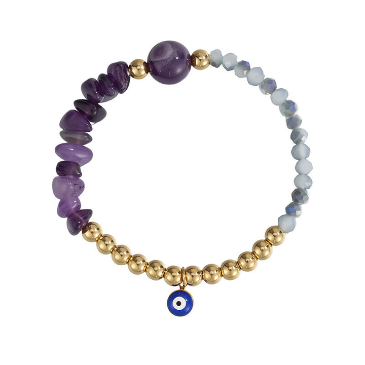 Olivenorma Crystal Chip Evil‑Eye‑Design Charm Symbol Bracelet - Amethyst - image 9