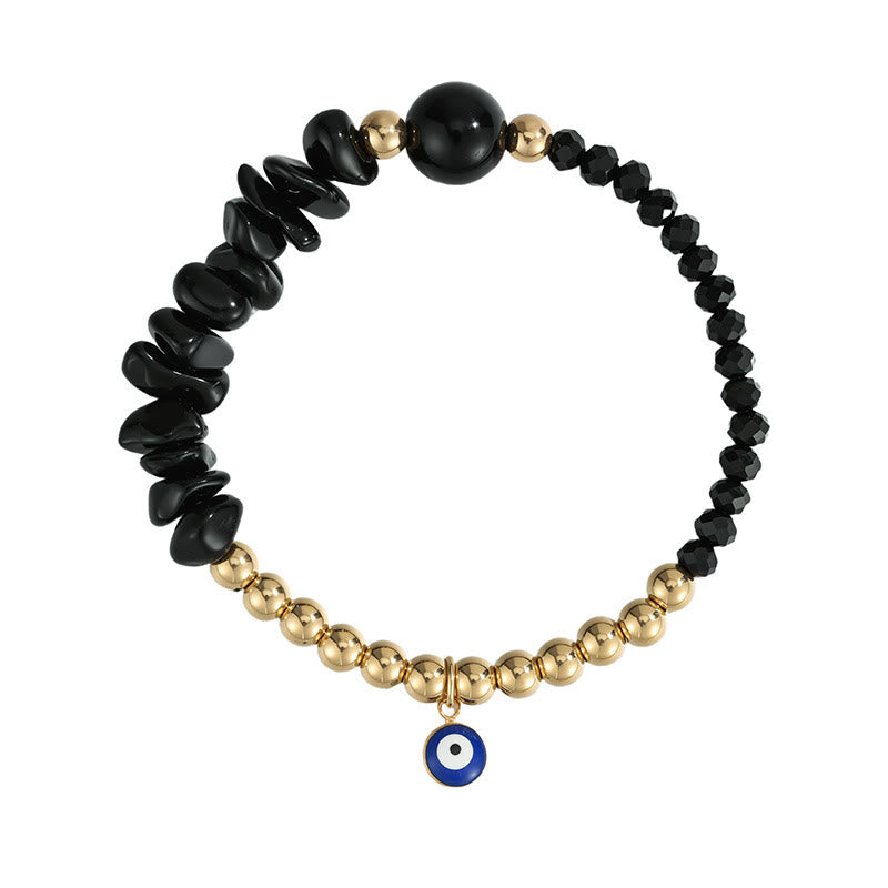 Olivenorma Crystal Chip Evil‑Eye‑Design Charm Symbol Bracelet - Obsidian - image 15
