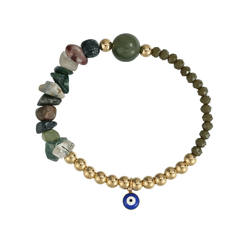 Olivenorma Crystal Chip Evil‑Eye‑Design Charm Symbol Bracelet - Indian Agate - image 19
