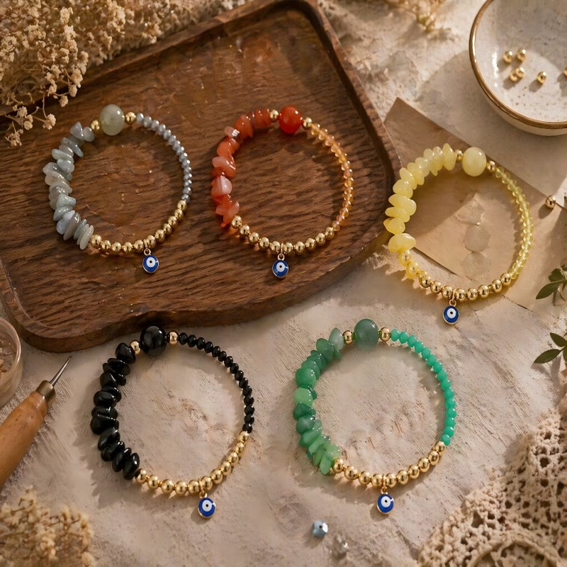 Olivenorma Crystal Chip Evil‑Eye‑Design Charm Symbol Bracelet - image 0