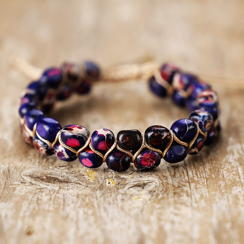 Olivenorma Emperor Stone Chip Bracelet Design Bohemian Symbol Bracelet - Purple Magenta - image 2