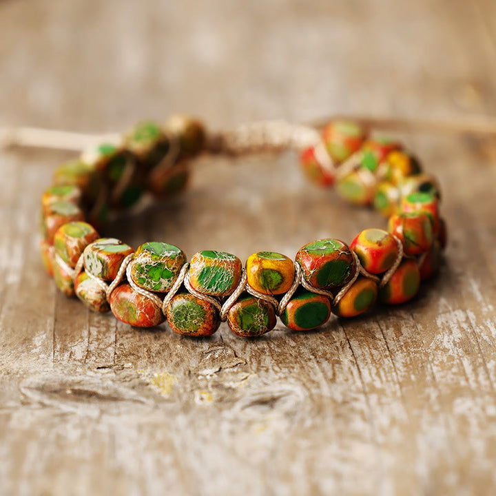 Olivenorma Emperor Stone Chip Bracelet Design Bohemian Symbol Bracelet - Green Orange - image 3
