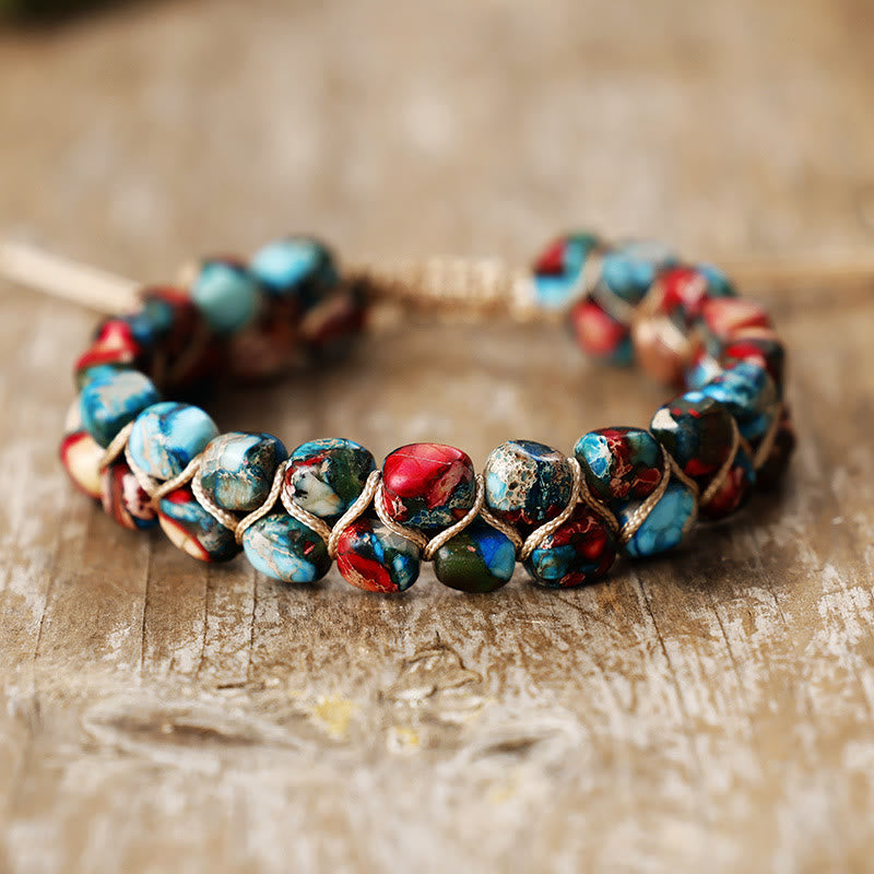 Olivenorma Emperor Stone Chip Bracelet Design Bohemian Symbol Bracelet - Blue Red Mixed - image 4