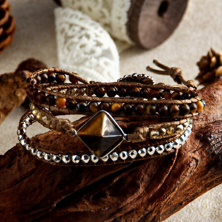 Olivenorma Natural Tiger Eye Magnetic Hand‑Woven Wrap Energy Symbol Bracelet - image 1