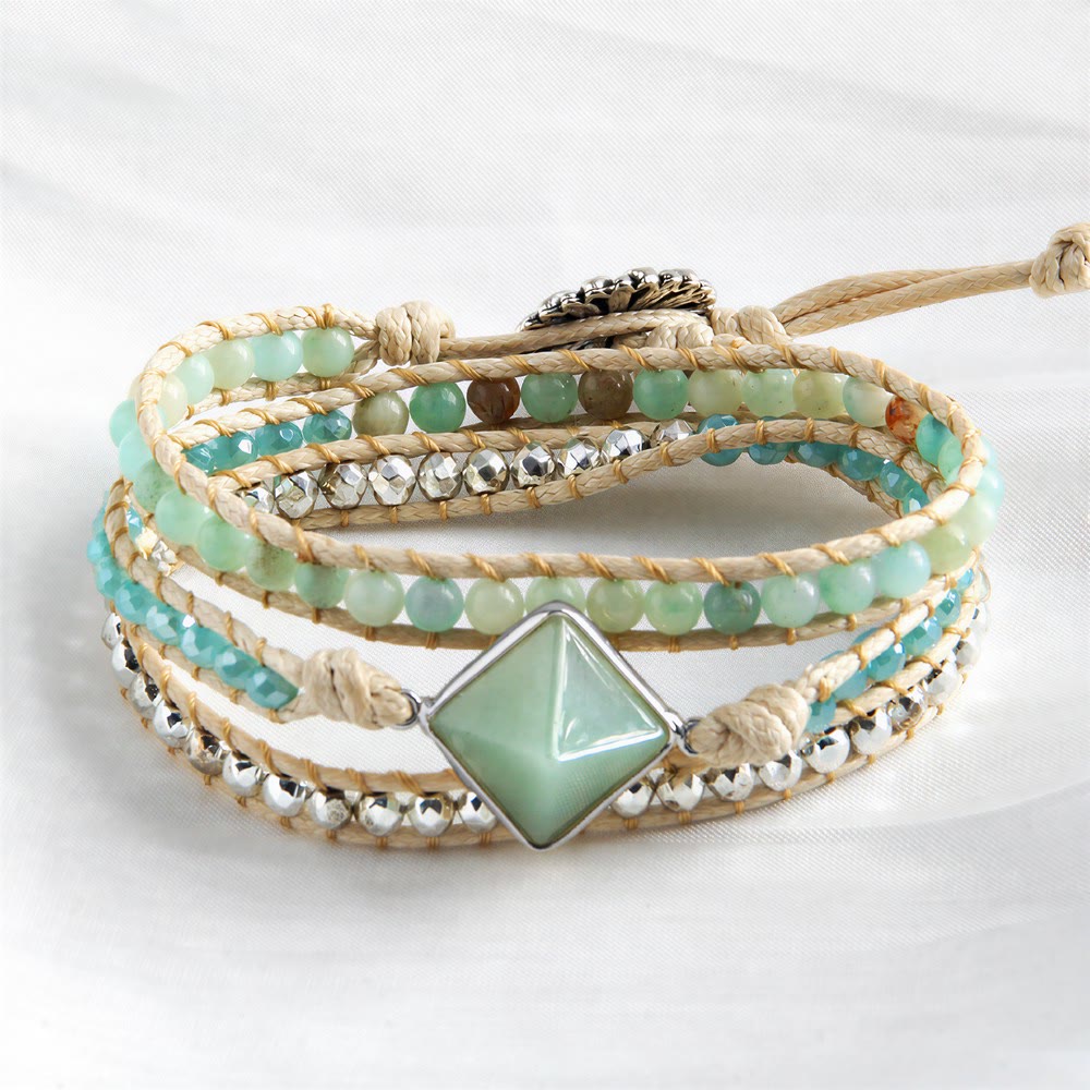 Olivenorma Natural Tiger Eye Magnetic Hand‑Woven Wrap Energy Symbol Bracelet - Green - image 6
