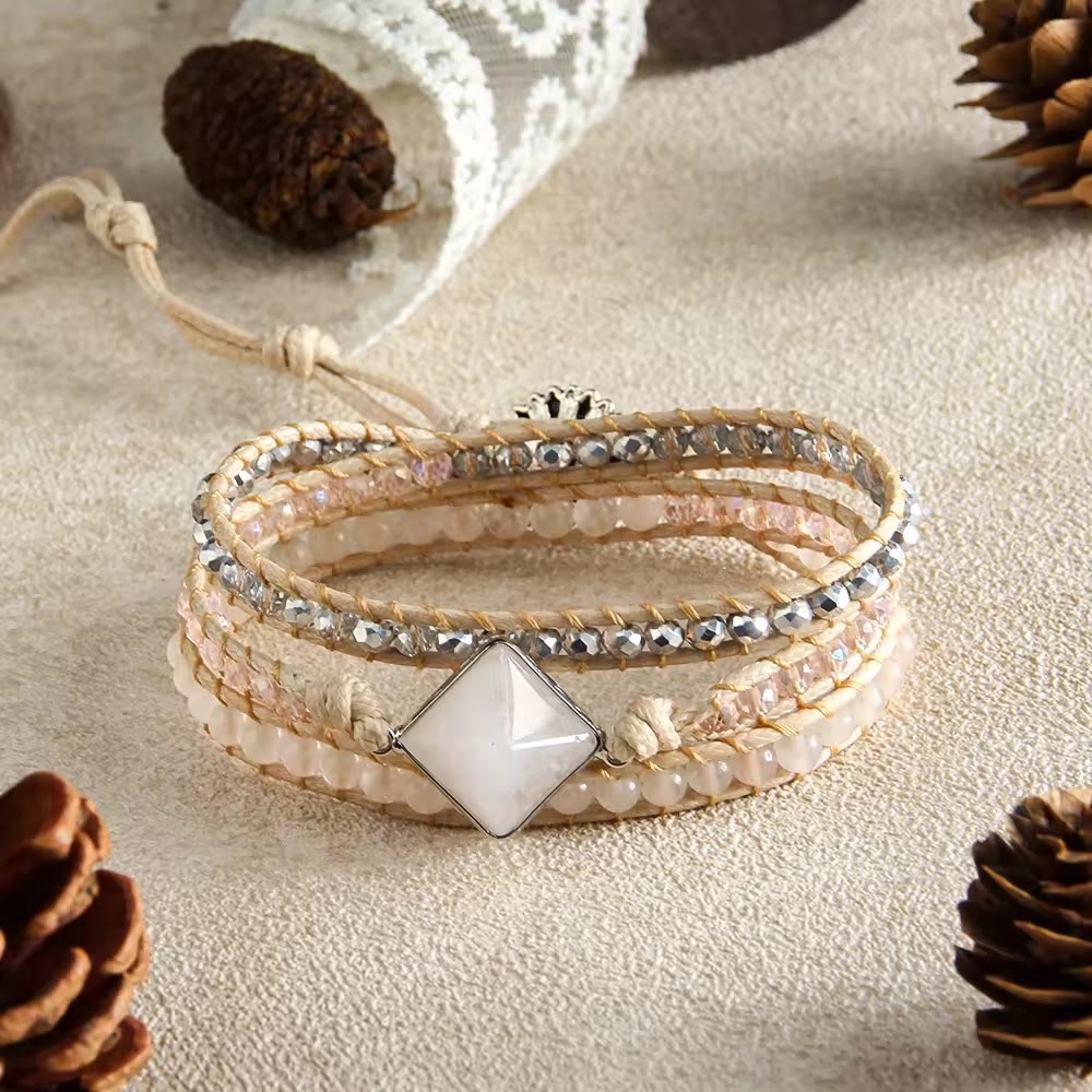 Olivenorma Natural Tiger Eye Magnetic Hand‑Woven Wrap Energy Symbol Bracelet - Pink - image 4