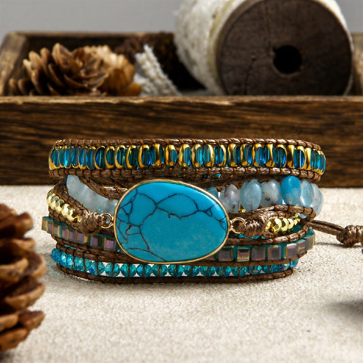 Olivenorma Hematite Multi‑Row Hand‑Woven Boho Casual Balance Symbol Bracelet - Blue - image 3