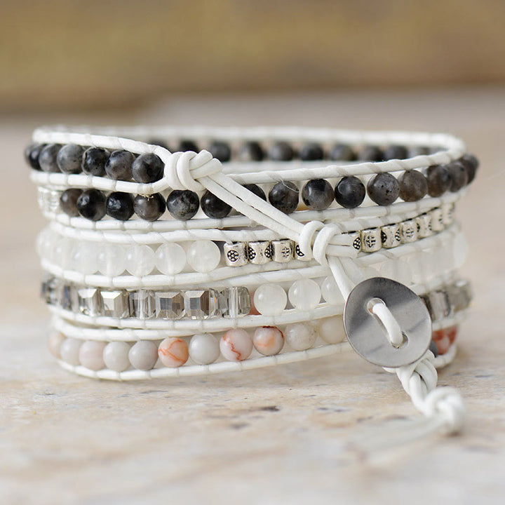 Olivenorma Black White Agate 5‑Loop Ins‑Style Leather Cord Duality Symbol Bracelet - image 2