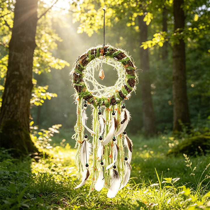 Olivenorma Feather Wood Twig Beaded Cord Boho Nature Symbol Dream Catcher - image 1