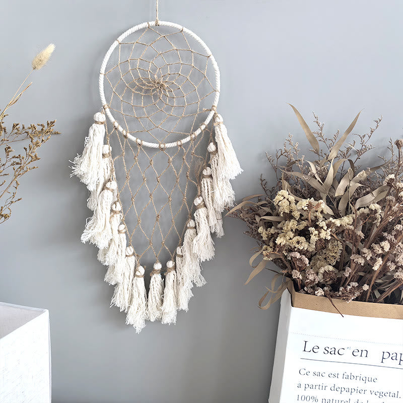 Olivenorma Jute Rope Beige Tassels Hand‑Woven Peace Symbol Dream Catcher - image 1