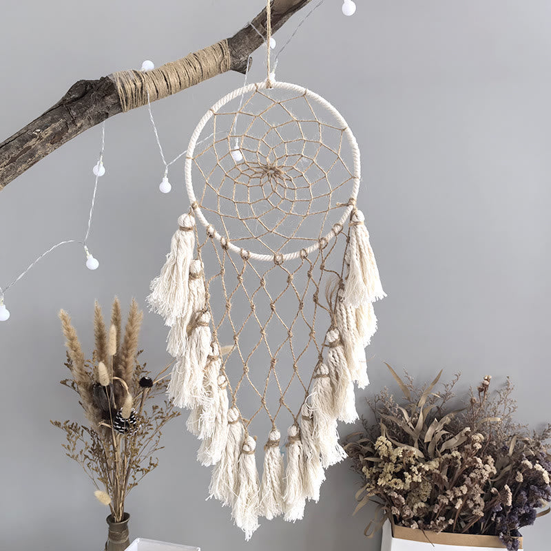 Olivenorma Jute Rope Beige Tassels Hand‑Woven Peace Symbol Dream Catcher - Jute Rope Beige Tassels - image 0